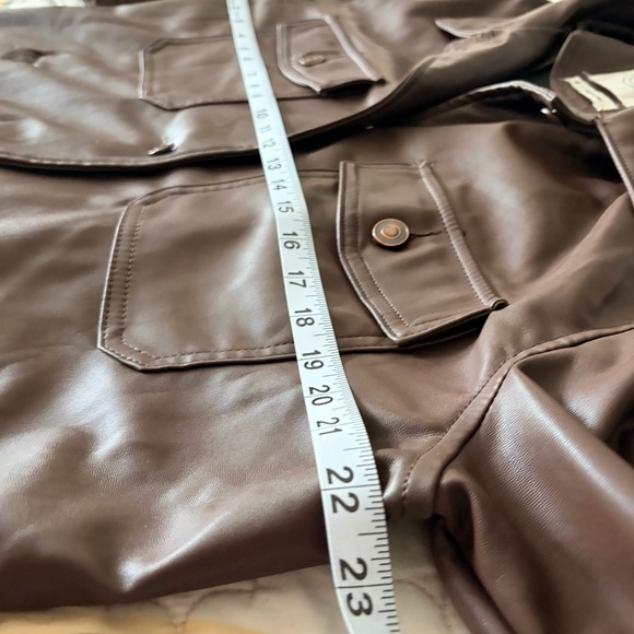 Stoosh Brown Leather Jacket, Zumiez, Buckle, Front pockets, button down, M - Picture 6 of 9